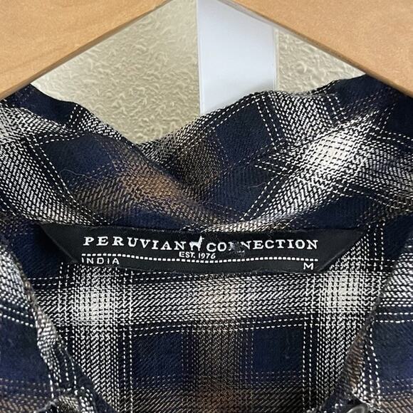 Peruvian Connection Fiona Plaid Ruffle Button Down Shirt M Medium Boho Western - Picture 5 of 6